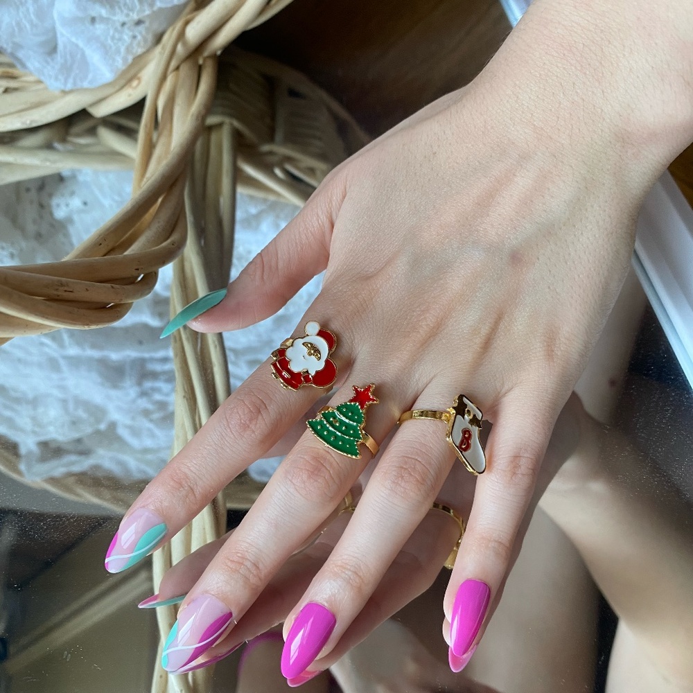 Trendy Christmas Ring Set Christmas Tree Antler for Women Gift Jewelry Christmas